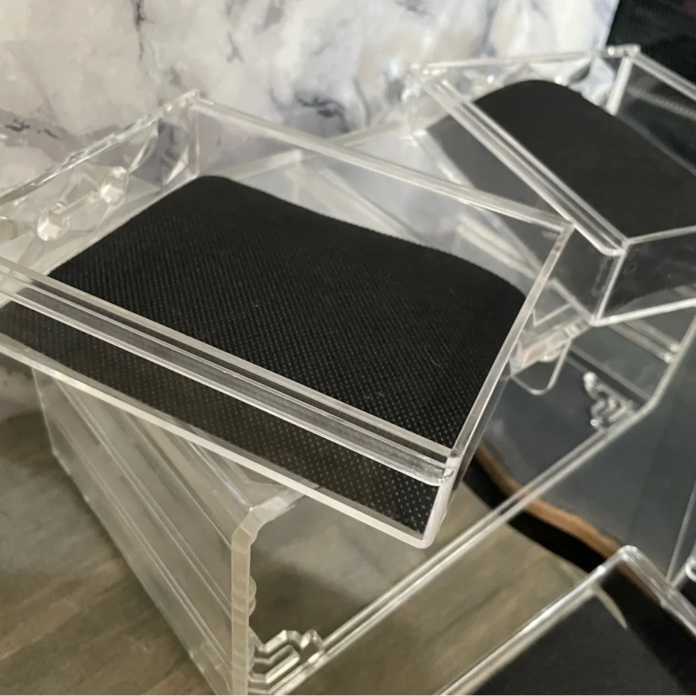 Elegant Clear Makeup Organizer with Black Accents